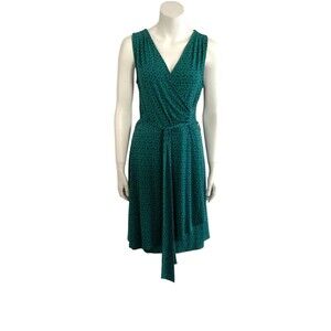 41 Hawthorne Career Dress M Green Blue Faux Wrap Belted Sleeveless